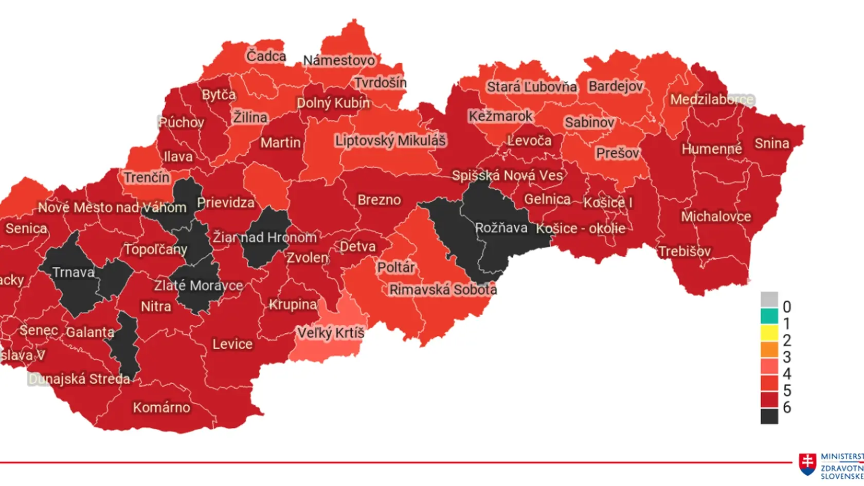 V čiernych a bordových okresoch potrebujete test každých sedem dní.