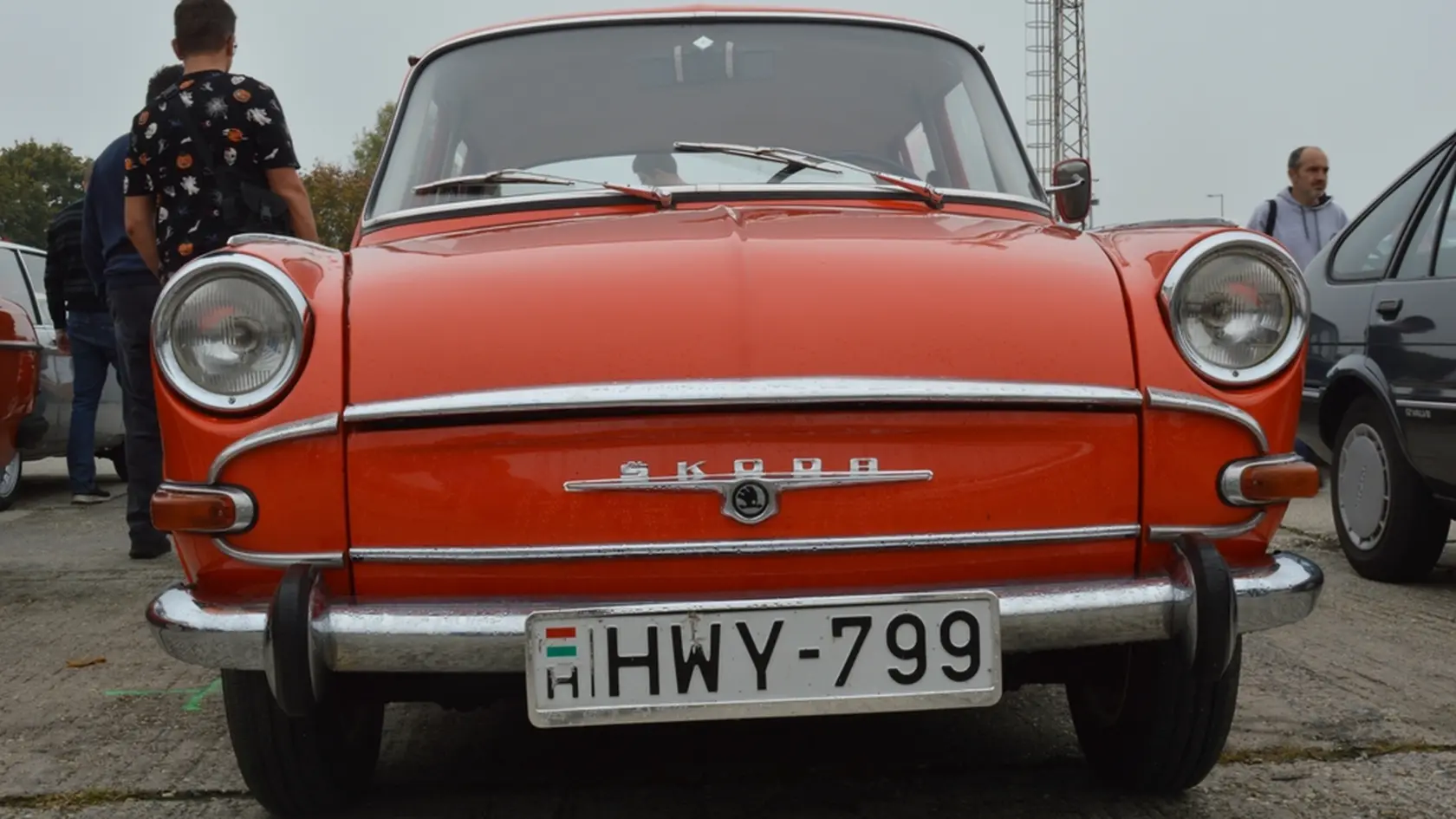 Pécs, (Pecs), Hungary, - October 23rd 2022: Front end view of an old Skoda MB1000 veteran car at an oldtimer meet