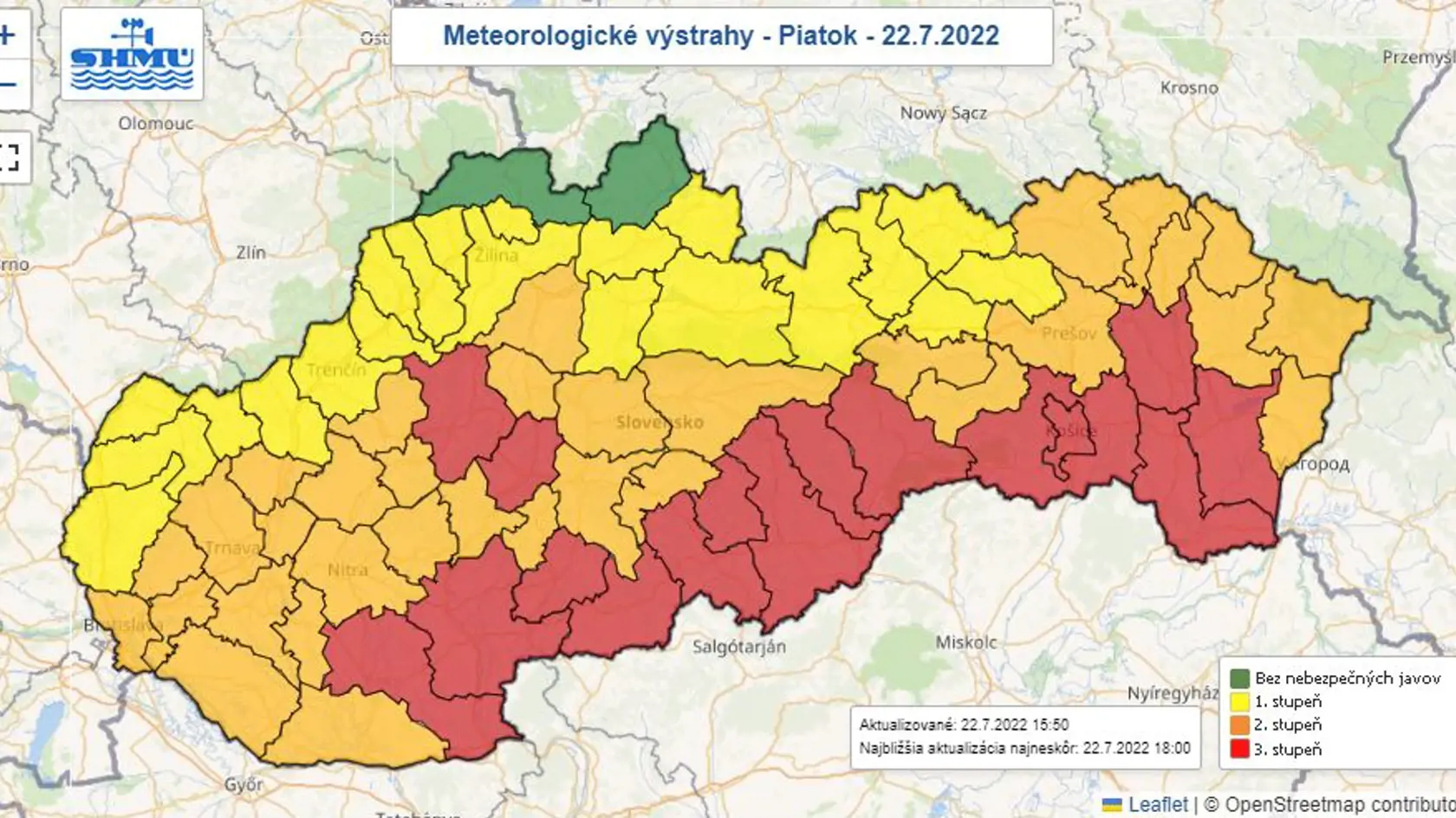 SHMÚ varuje aj v piatok výstrahami pred horúčavami tretieho stupňa.