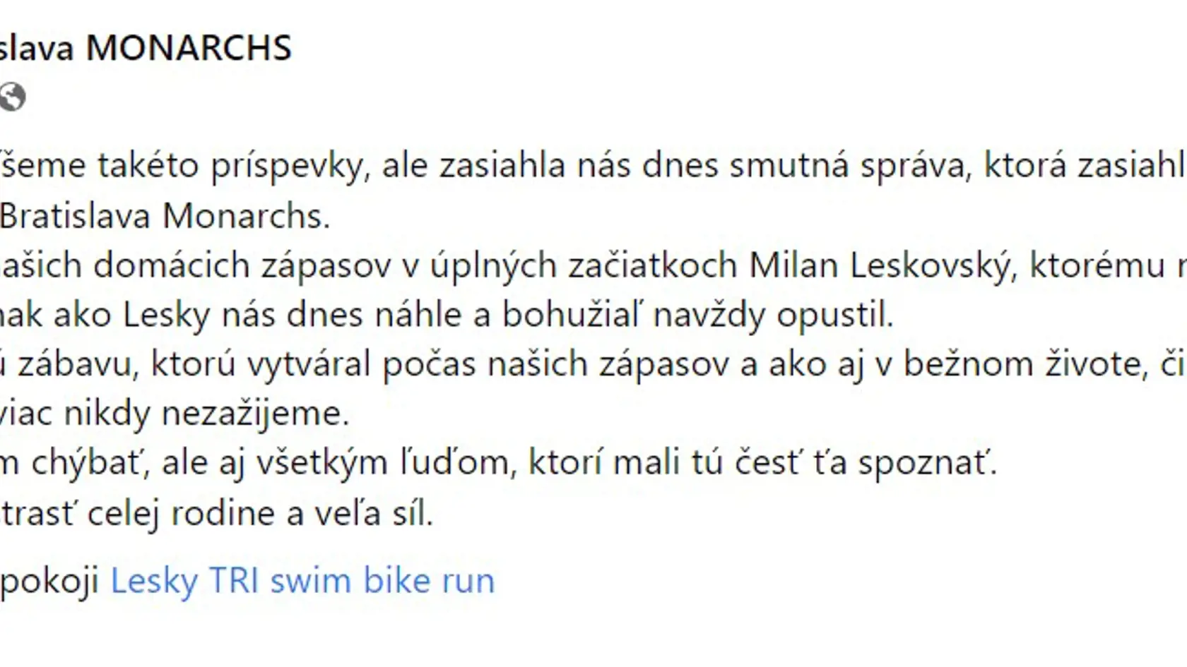 Na Milana Leskovského si spomenuli na sociálnej sieti aj bežecké organizácie.