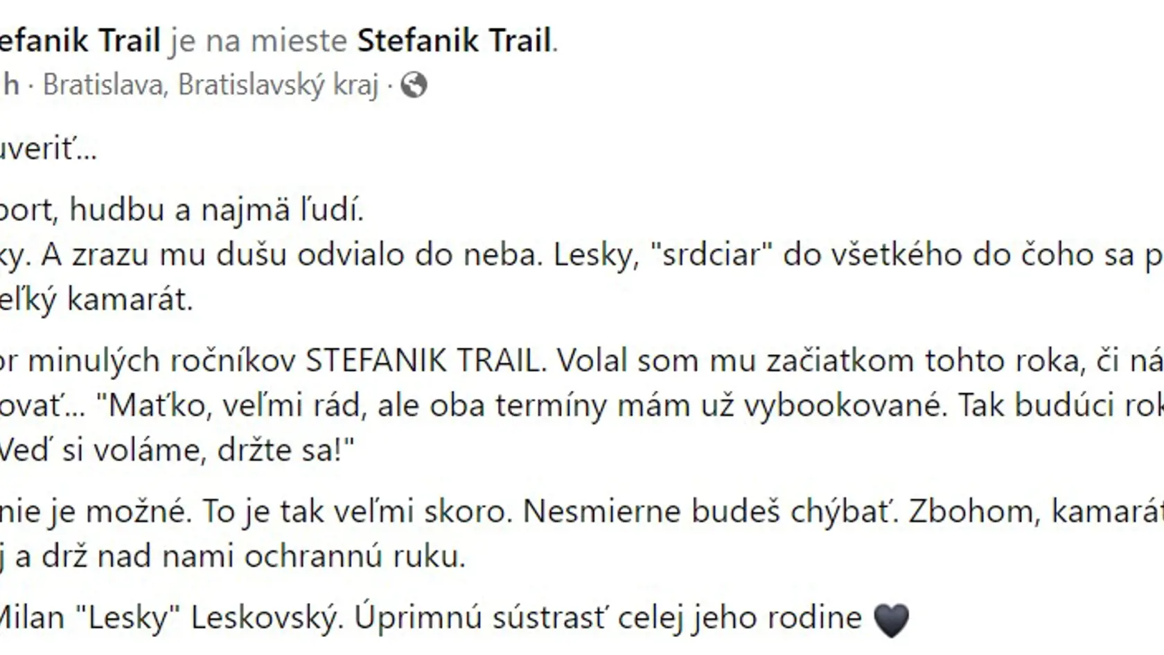 Na Milana Leskovského si spomenuli na sociálnej sieti aj bežecké organizácie.