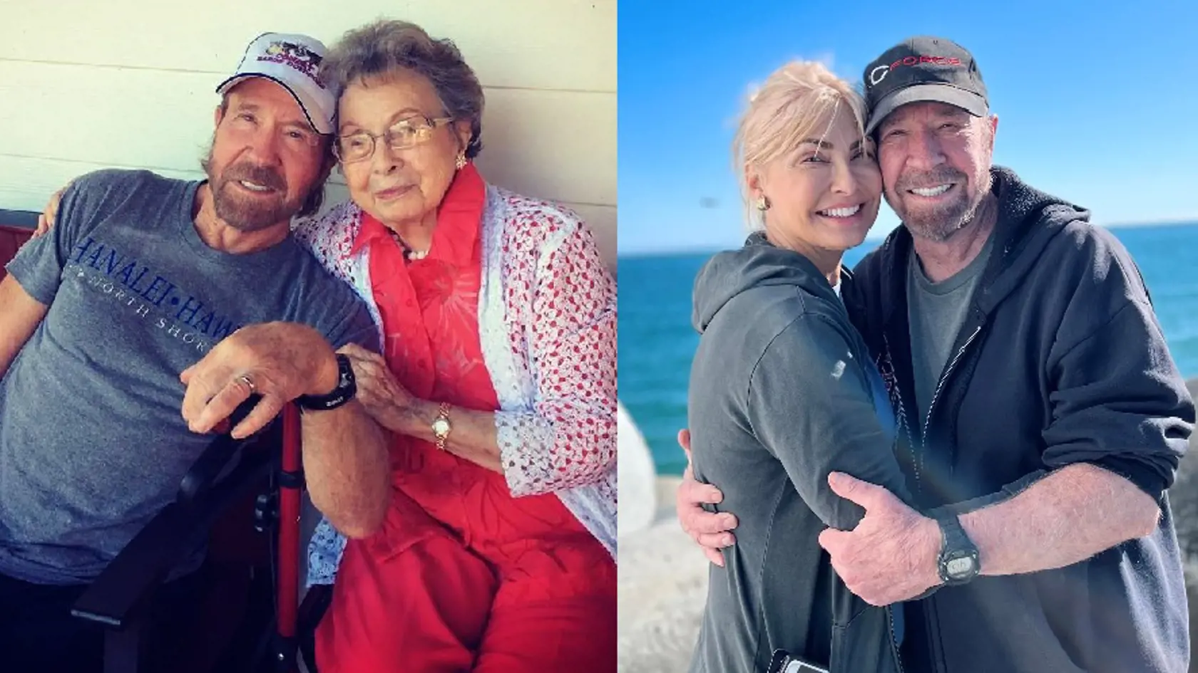 Chuck Norris so ženami svojho života - 102-ročnou mamou Wilmou a druhou manželkou Ginou