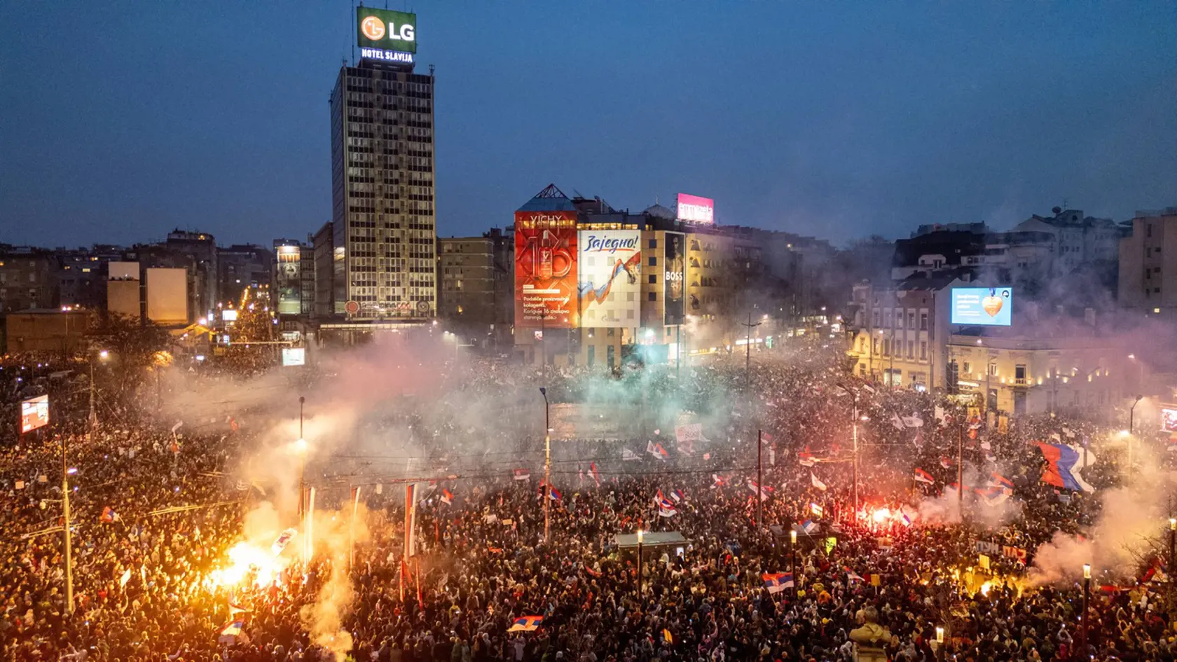 Protivládny protest v srbskom Belehrade 15. marca 2025.
