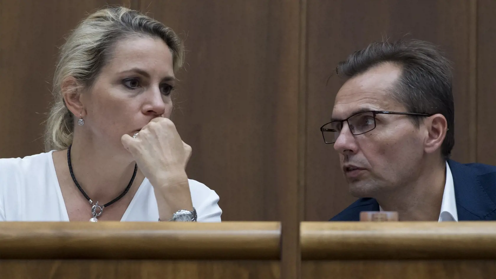 Na snímke poslanci parlamentu, vľavo Jana Kiššová a vpravo Ľubomír Galko.