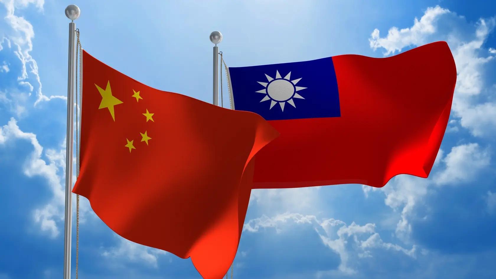Flags from China and Taiwan flying side by side for important talks.