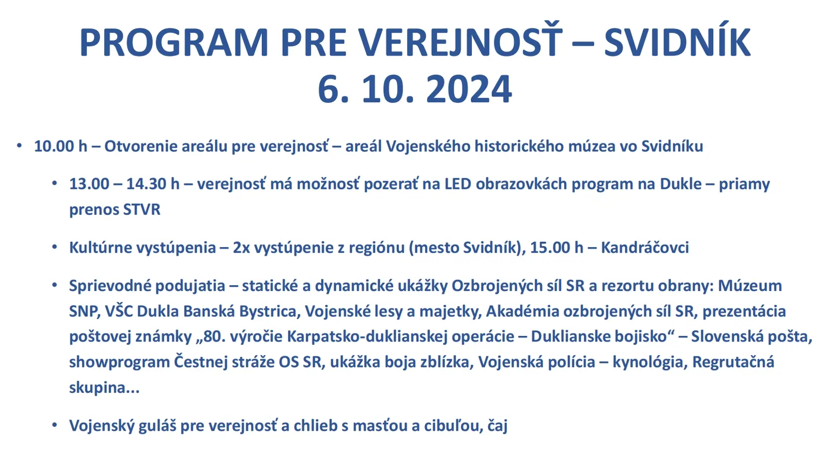 Uniknutý dokument o programe a organizačných pokynoch k oslavám 80. výročia Karpatsko-duklianskej operácie na Dukle 6. októbra 2024.