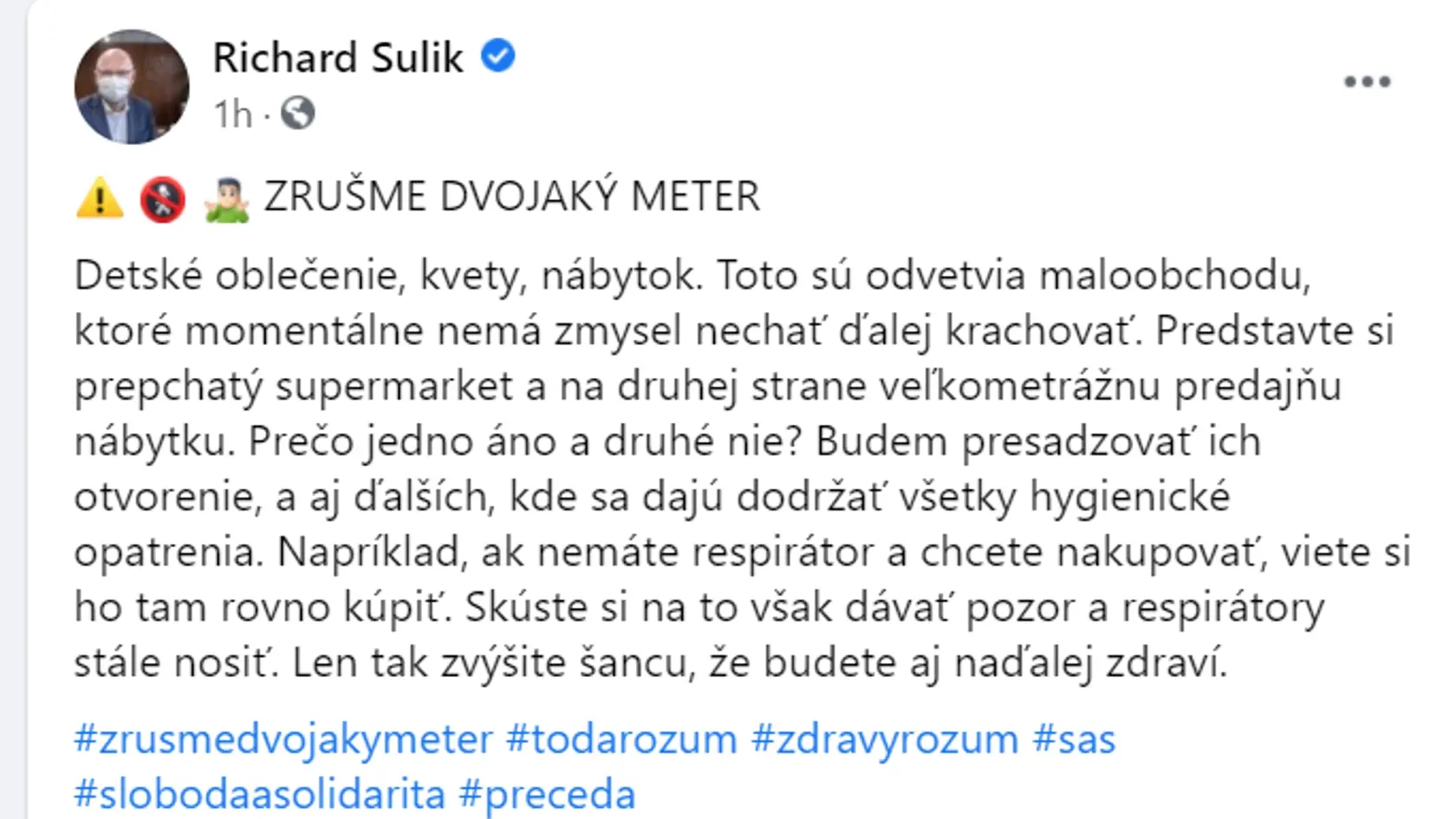 Status Richarda Sulíka: Zrušme dvojaký meter