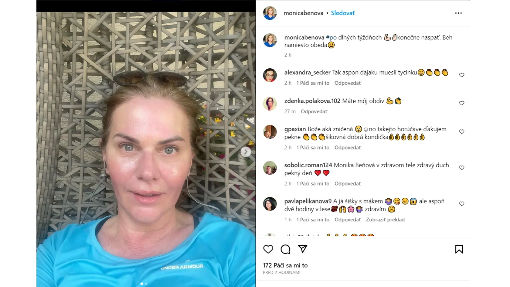 Monika Beňová vyzerala po behu na 6 km, ktorý absolvovala namiesto obedu, naozaj zničená.