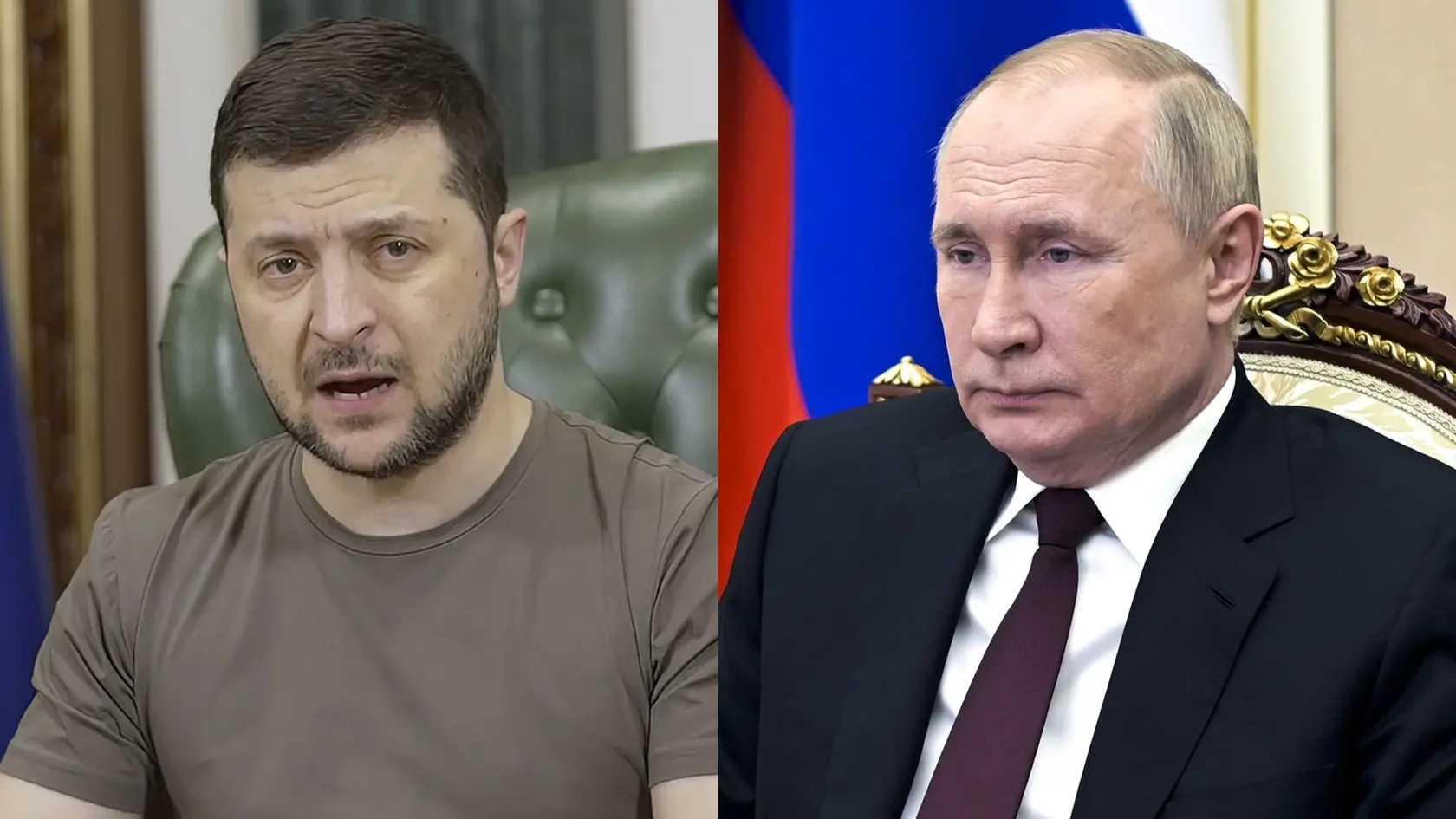 Ukrajinský líder Zelenskyj a ruský líder Putin