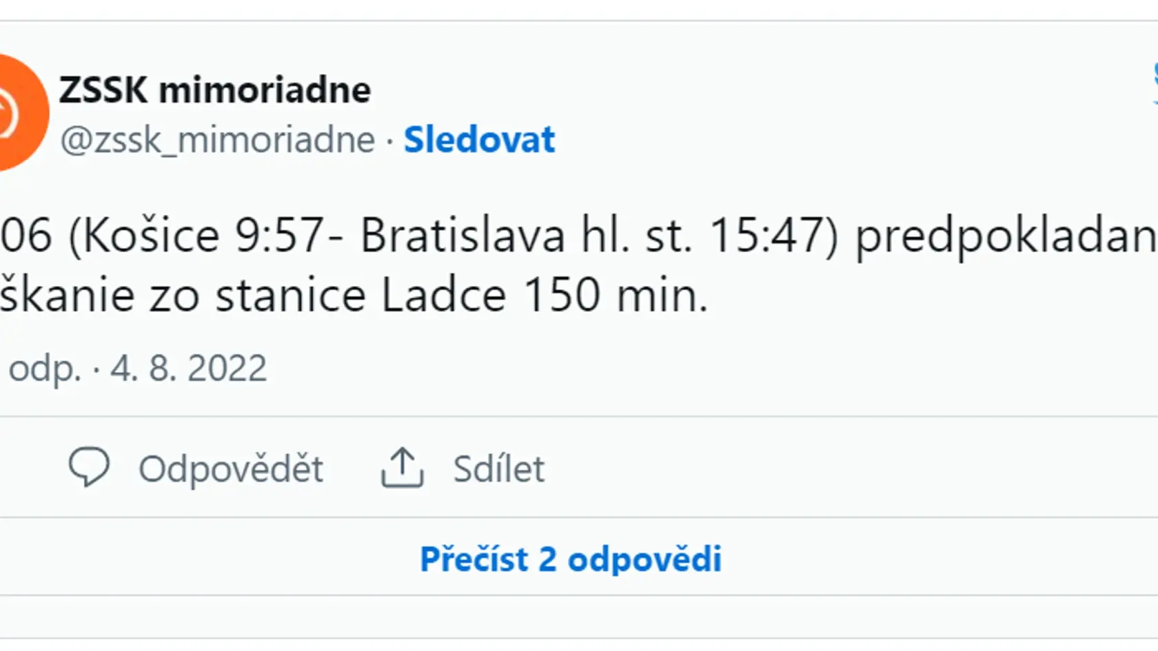 Rýchlik Tatran sa pokazil pri Ladcoch, vagóny bez klimatizácie plné ľudí stoja už desiatky minút v poli.