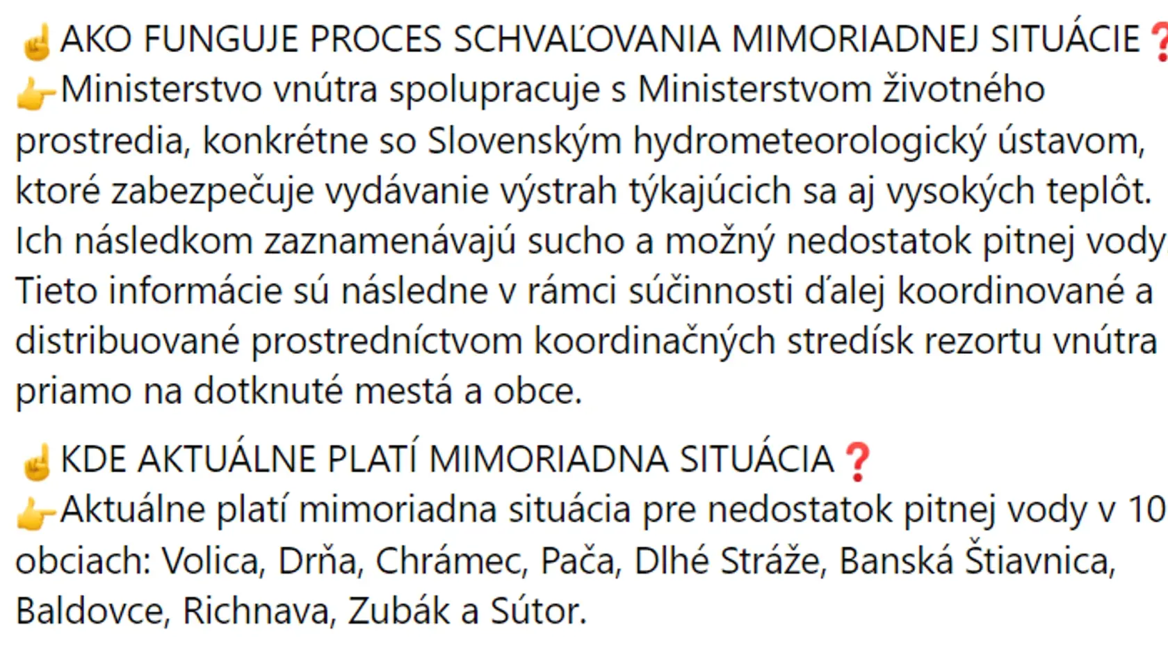 Mimoriadna situácia pre nedostatok pitnej vody platí v desiatich obciach