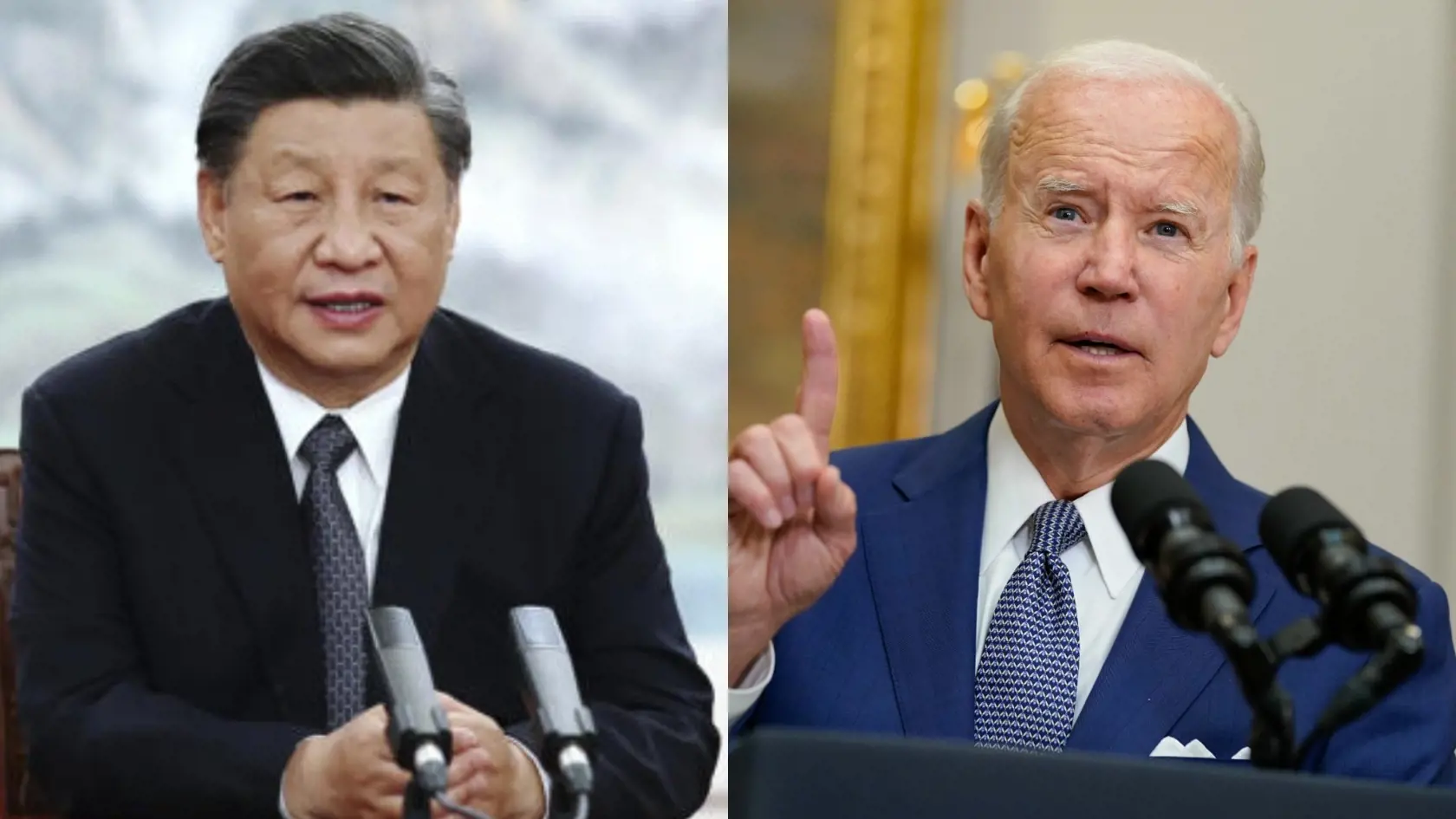 Napravo je na snímke americký prezident Joe Biden a naľavo je na snímke vidno čínskeho prezidenta Si Ťin-pchinga