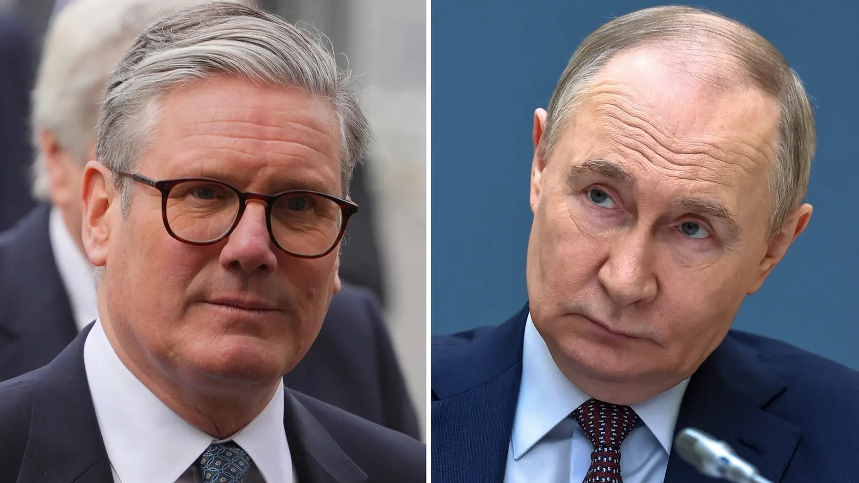 Britský premiér Keir Starmer a ruský prezident Vladimir Putin.