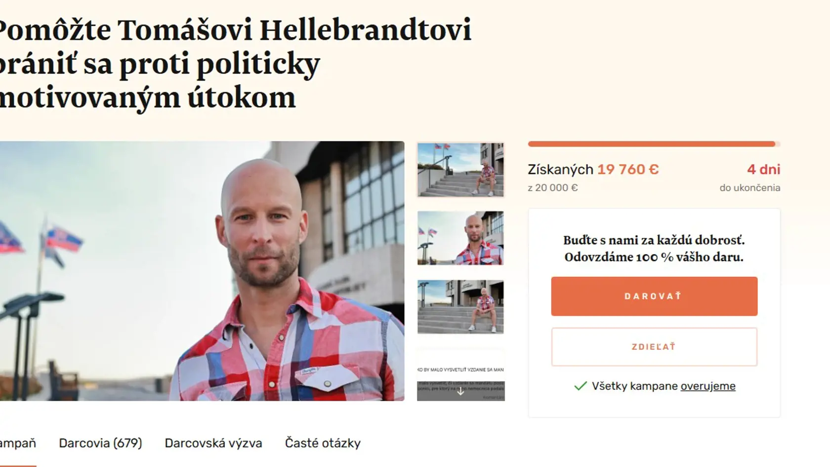 Pomôžte Tomášovi Hellebrandtovi brániť sa proti politicky motivovaným útokom. Takto znie výzva prostredníctvom ktorej bývalý poslanec parlamentu Hellebrandt zbiera peniaze na právnika, potrebuje vraj 20-zosí a ľudia mu ich už vlastne aj poslali. 