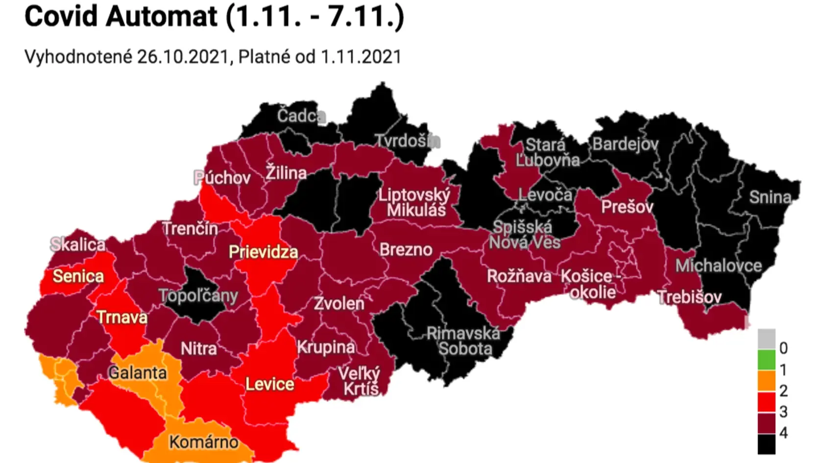 V budúcom týždni bude väčšina okresov čierna a bordová.