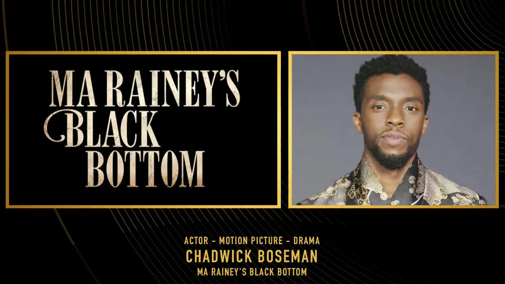 KK11 - Na videosnímke z 28. februára 2021 cenu pre najlepšieho herca v dráme dostal za snímku Ma Rainey's Black Bottom posmrtne Chadwick Boseman, ktorý zomrel vlani v auguste vo veku 43 rokov na rakovinu, na 78. ročníku odovzdávania Zlatých glóbusov.  Udeľovanie Zlatých glóbusov, ktoré sa konalo v Los Angeles v hoteli Beverly Hilton, bolo tentoraz poznačené masívnymi obmedzeniami súvisiacimi s pandémiou koronavírusu a ocenení i nominovaní boli pripojení prostredníctvom videospojenia. FOTO TASR/A