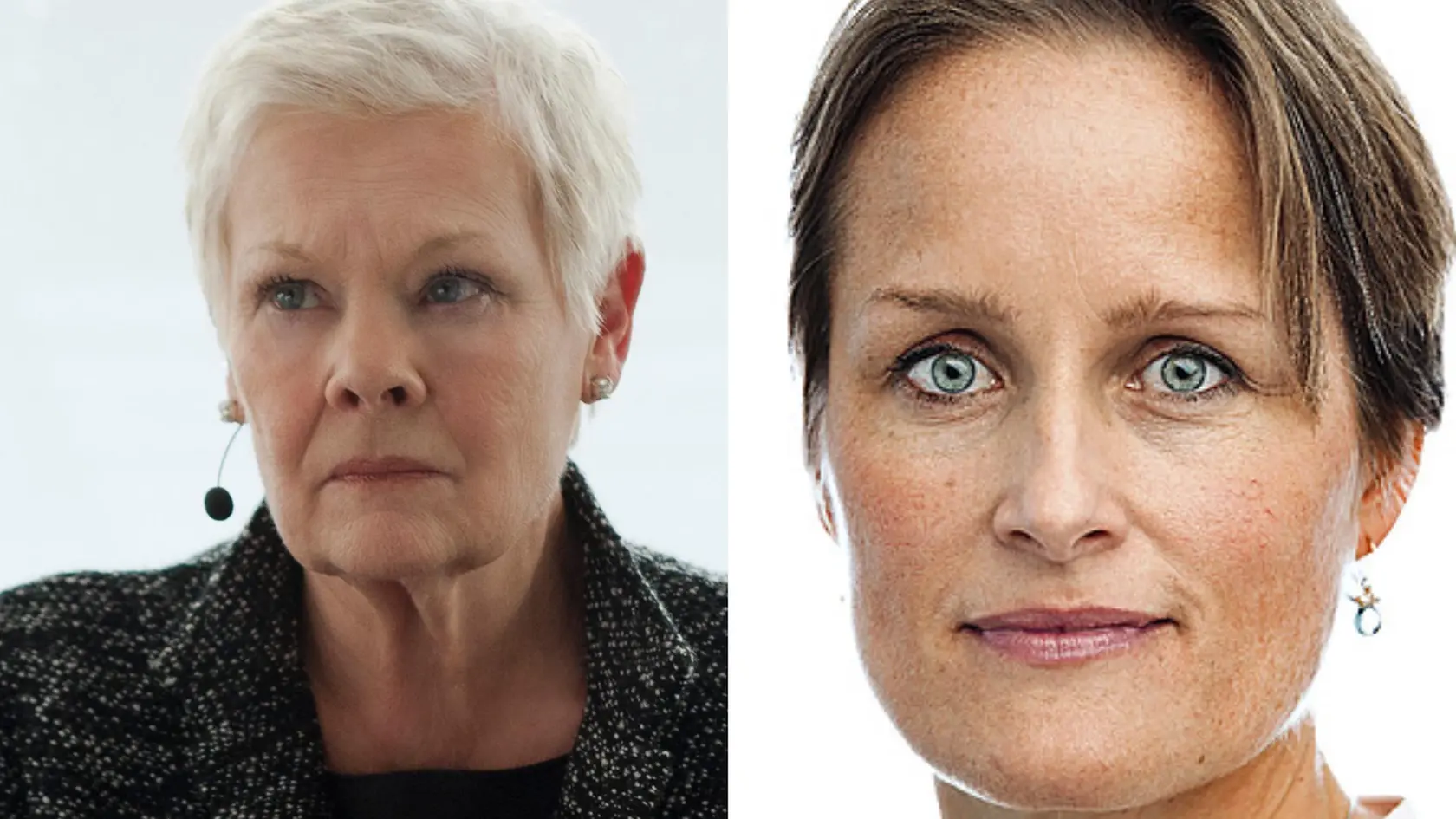 Herečka Judi Dench a vpravo nová šéfka MI6 Blaise Metreweli.