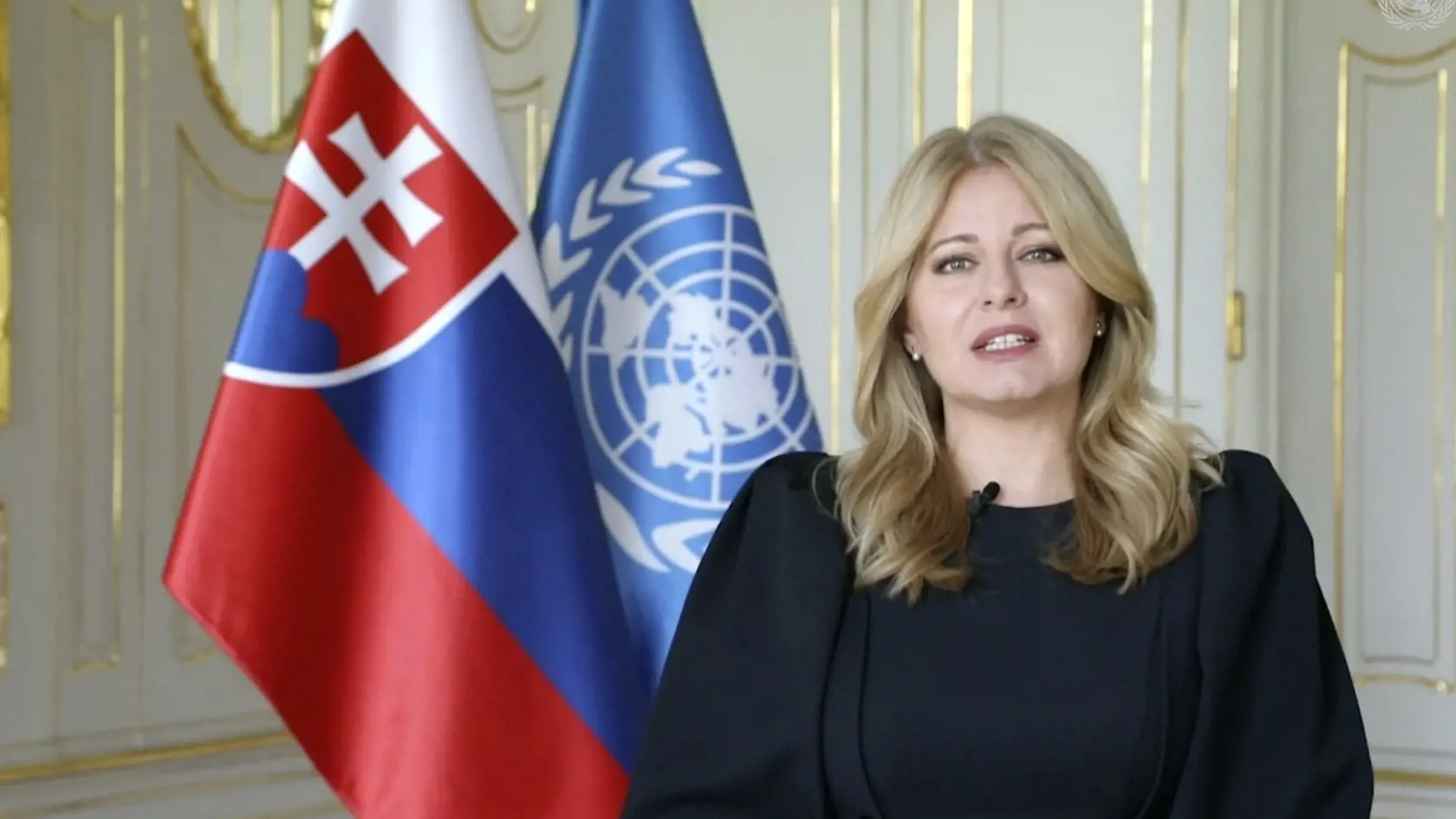 EBE 17 New York - Na snímke z videozáznamu prezidentka SR Zuzana Čaputová počas prejavu na na 76. Valnom zhromaždení (VZ) Organizácie Spojených národov (OSN) v New Yorku 21. septembra 2021. FOTO TASR/AP


In this image taken from video provided by UN Web TV, Slovakia President Zuzana Caputova remotely addresses the 76th Session of the United Nations General Assembly at U.N. headquarters in New York on Tuesday, Sept. 21, 2021. (UN Web TV via AP)