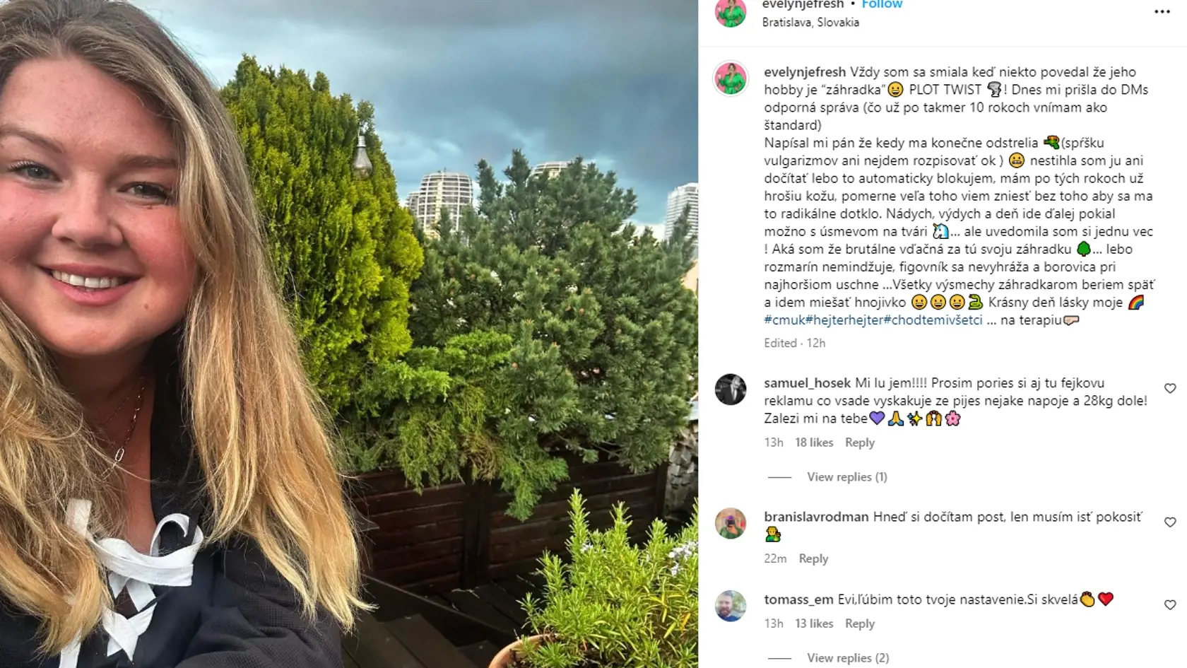 Evelyn sa po nenávistnej správe od sledovateľa rozhodla reagovať aj verejne.