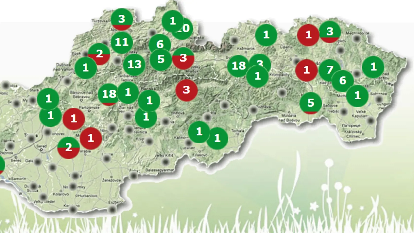Mapa výskytu húb jasne ukazuje, že južná polovica Slovenska a východ krajiny sú na tom veľmi slabo.