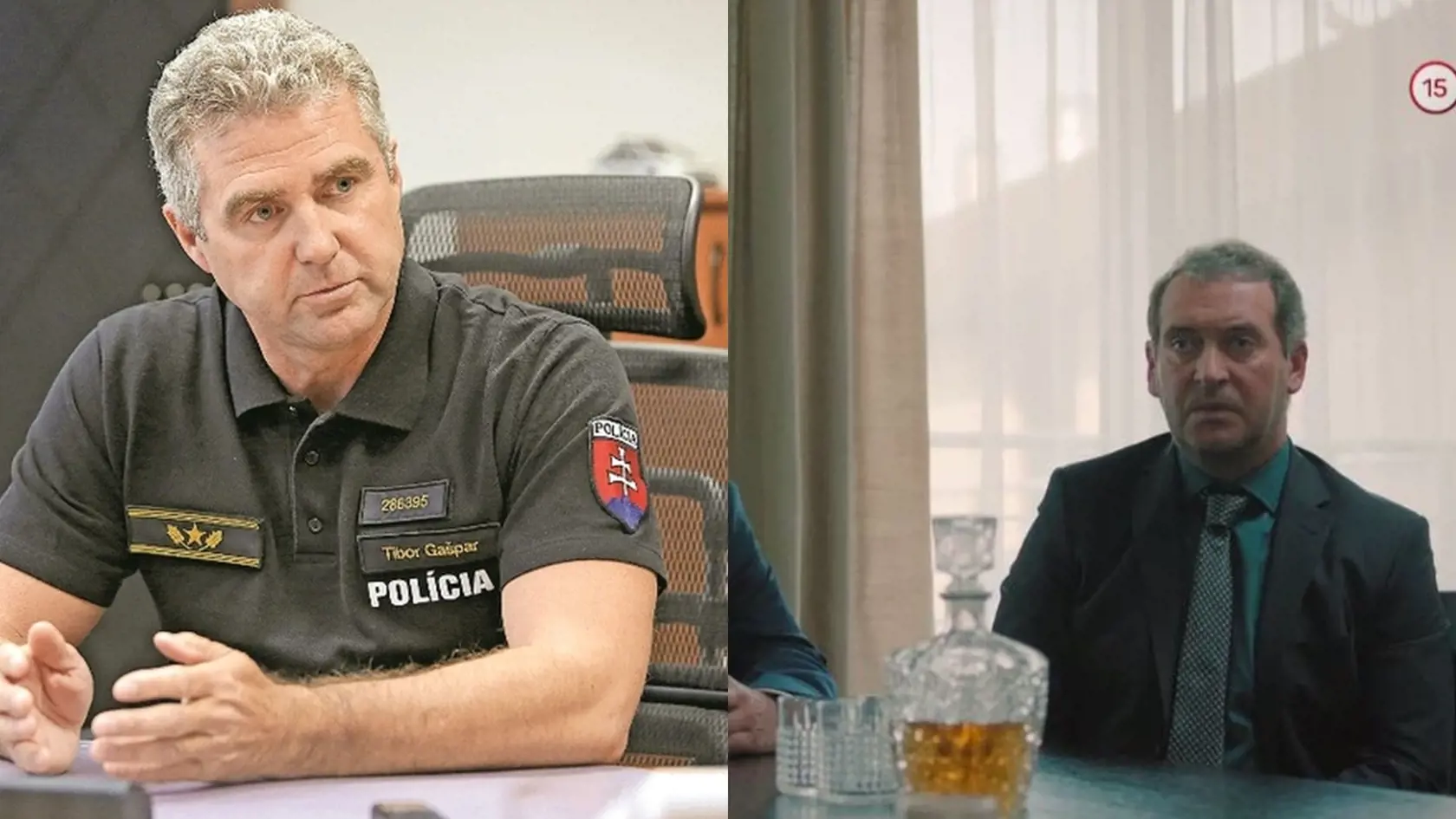 POČÚVA NA SLOVO Haspra (Tomáš Mňahončák) sa ponáša na bývalého policajného šéfa Tibora Gašpara, vľavo.