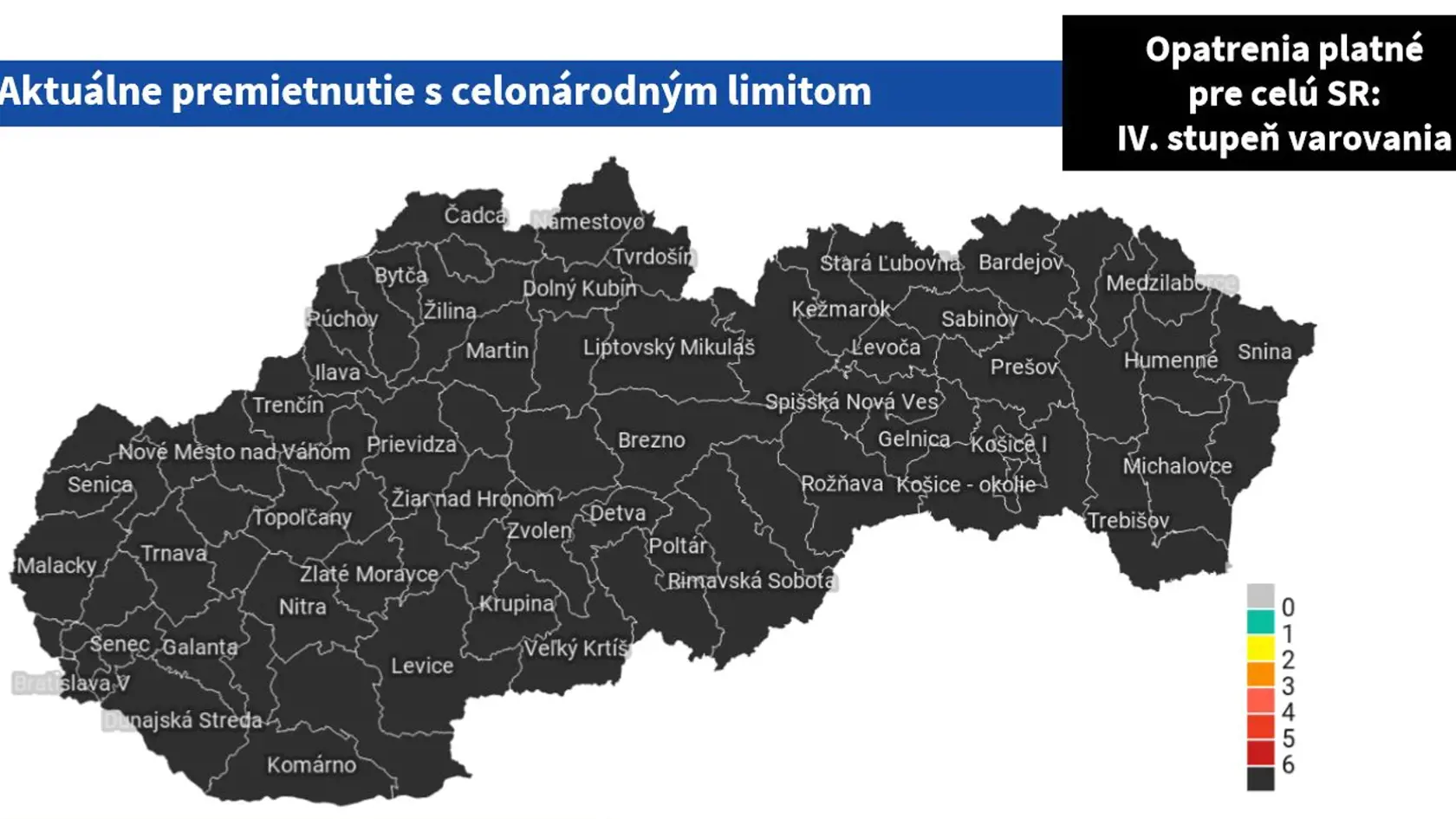 Na národnej úrovni je celé Slovensko v čiernej.