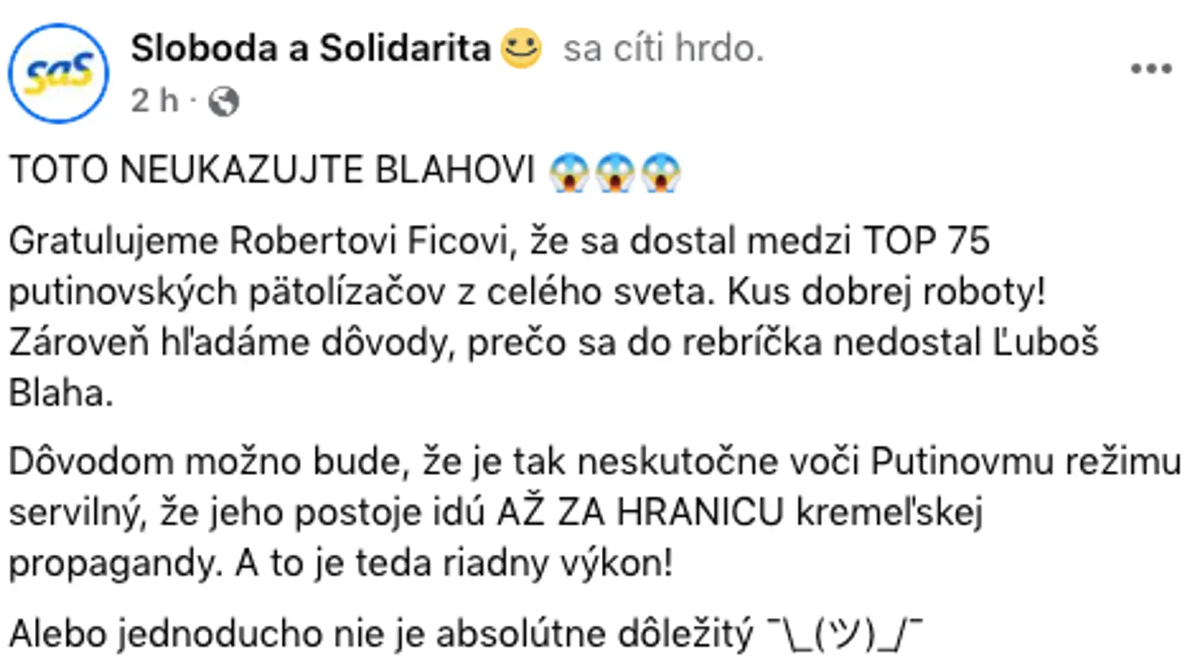 Reakcia SaS na Ľuboša Blahu.