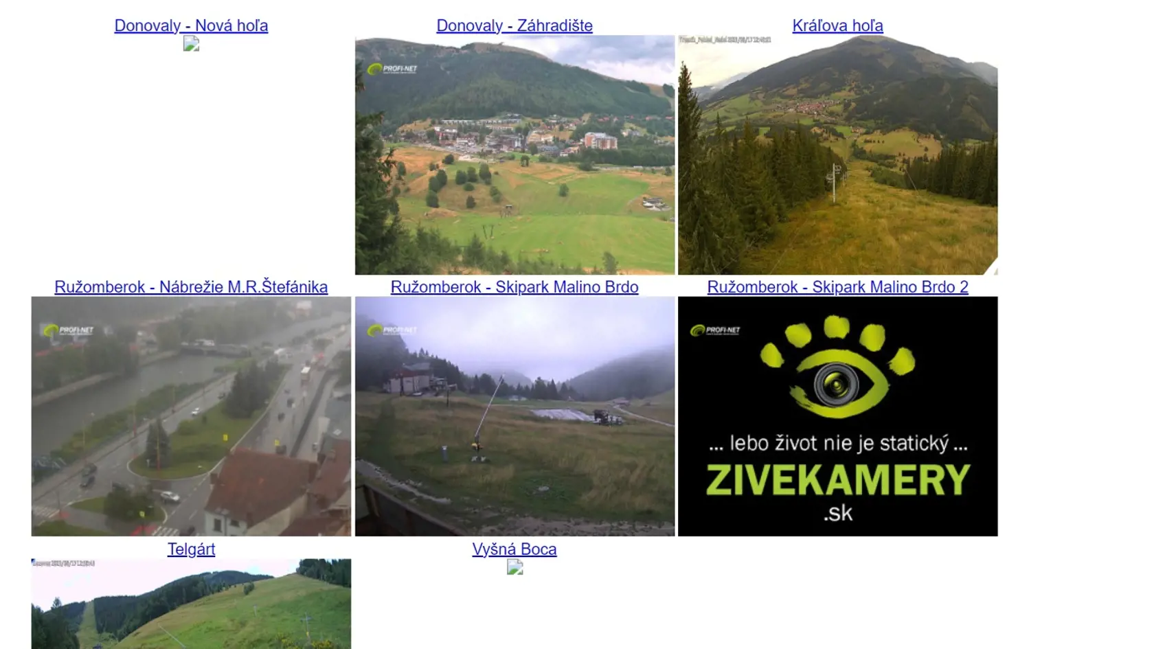 Viacero webkamier na stránke Slovenského raja nefunguje.