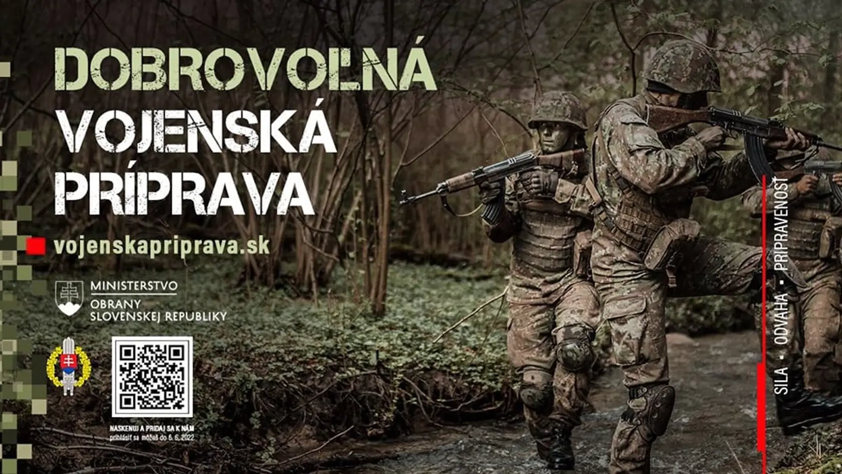 „Dostaneš všetok potrebný materiál, bezplatné ubytovanie a stravu, získaš základné vedomosti a zručnosti potrebné pre plnenie úloh ozbrojených síl a krízového manažmentu. Počas celej doby výcviku máš zabezpečené zdravotné, dôchodkové a úrazové poistenie," píše sa o dobrovoľnej vojenskej príprave. Nie však na stránke vojenskapriprava.sk, tá už nefunguje, ale na webe regrutacia.sk.