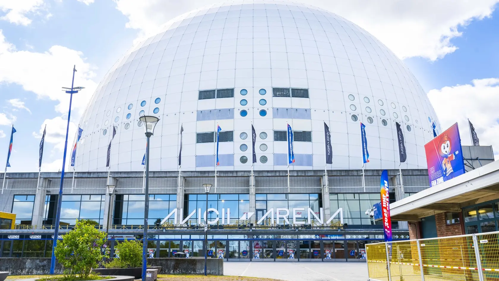 Na snímke Avicii Arena pred otvorením majstrovstiev sveta v ľadovom hokeji 2025 vo švédskom Štokholme 8. mája 2025. FOTO TASR - Jakub Kotian