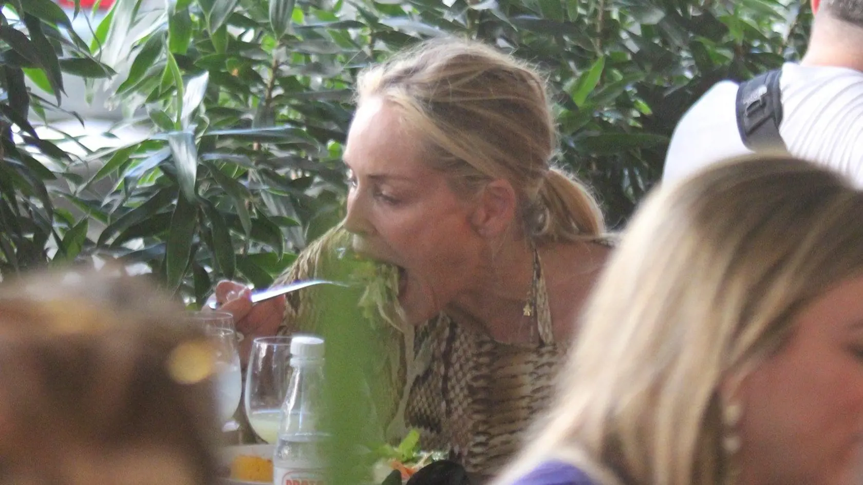 *EXCLUSIVE* Rio de Janeiro, Brazil - Actress Sharon Stone makes funny faces at Celeiro Restaurant while having an intense conversation during lunch with a female friend.          October 10,   2012, Image: 143871118, License: Rights-managed, Restrictions: NO BRAZIL, Model Release: no, Credit line: Profimedia, AKM-GSI