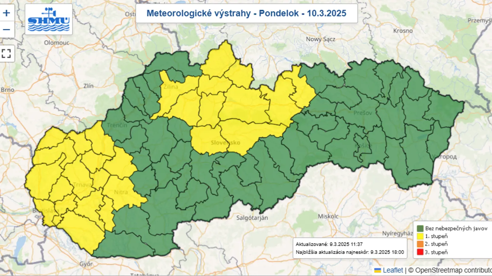 SHMÚ: V niektorých okresoch na západe treba večer počítať so silnejším vetrom. 