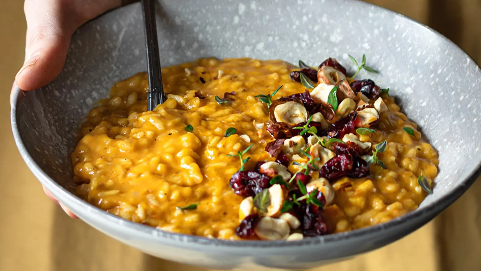Pumpkin,Risotto,With,Hazelnuts,And,Cranberries