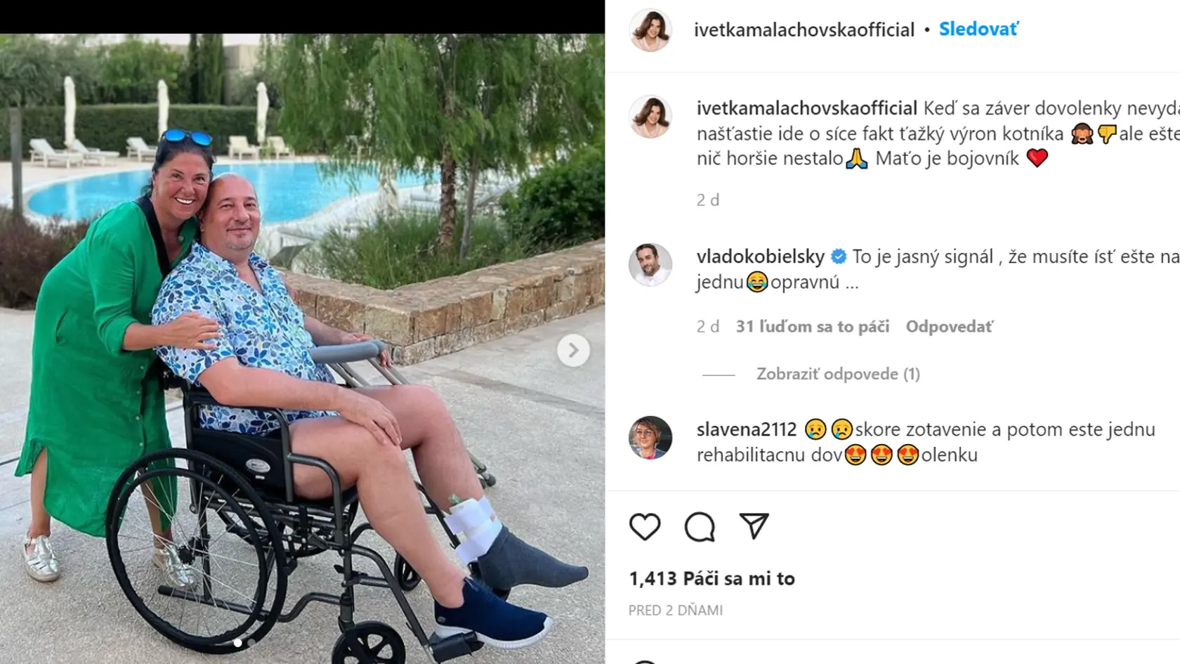 Iveta Malachovská a jej manžel Martin Malachovský sa napriek nešťastiu usmievajú. Nepríjemný úraz operného speváka berú športovo, no do očí nám udrel nesprávne napísaný status elitnej slovenskej moderátorky.