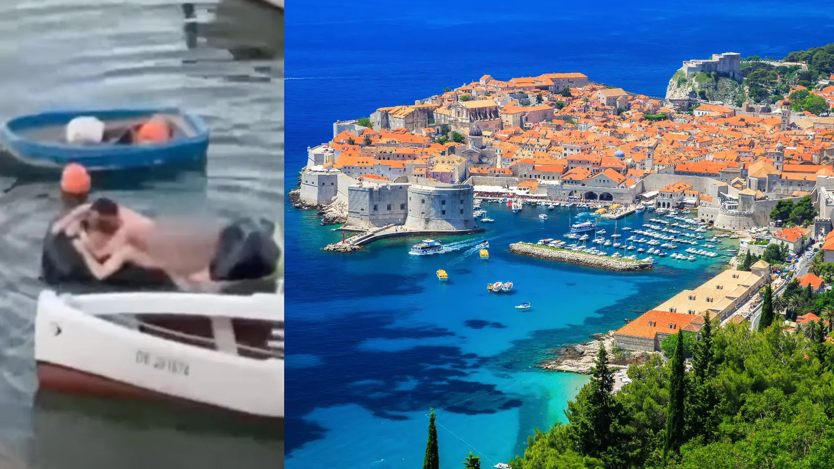 Dvaja muži si to rozdávali na nafukovačke v mori.