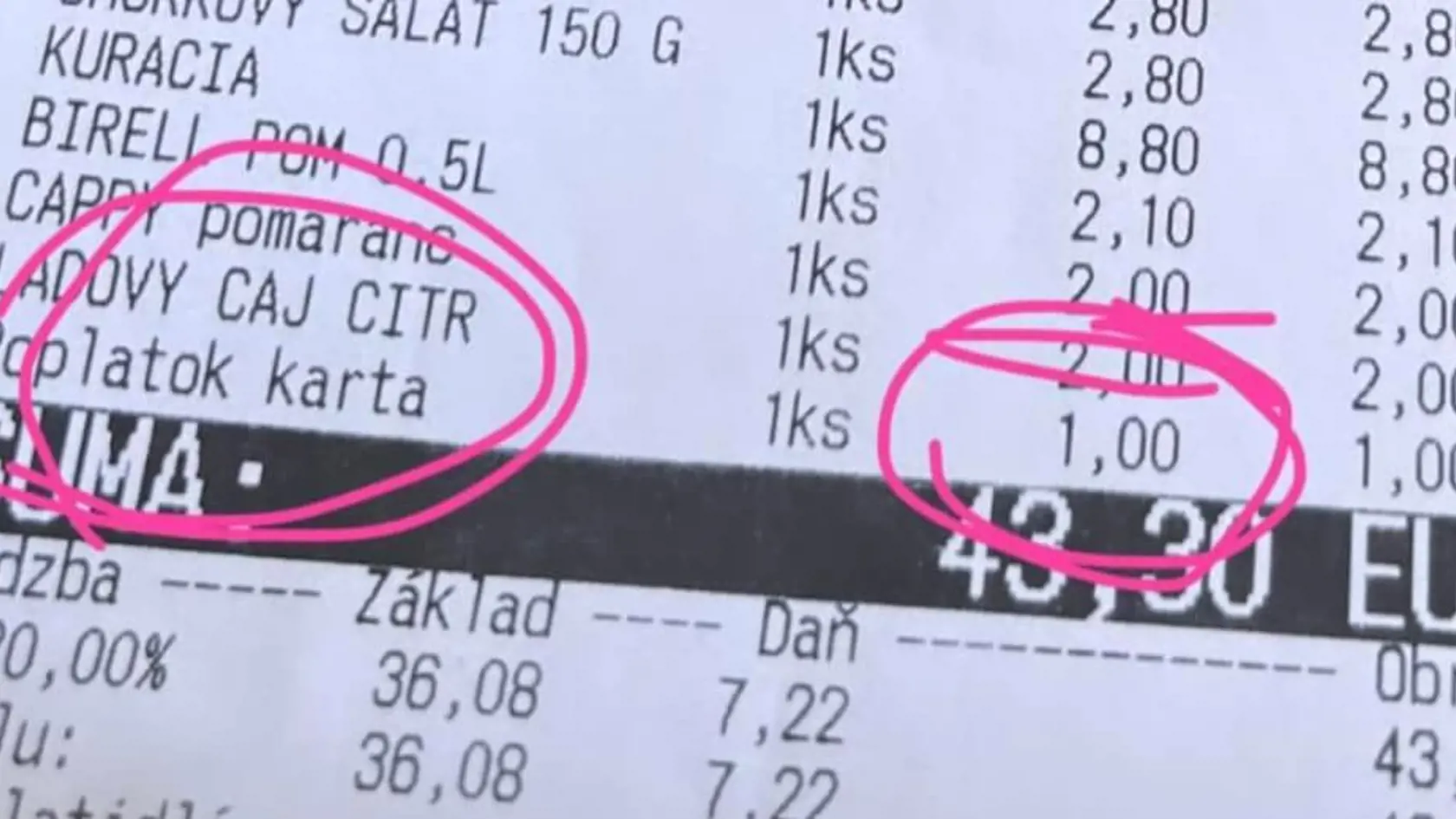 Podnik si za platbu kartou zaúčtoval euro.