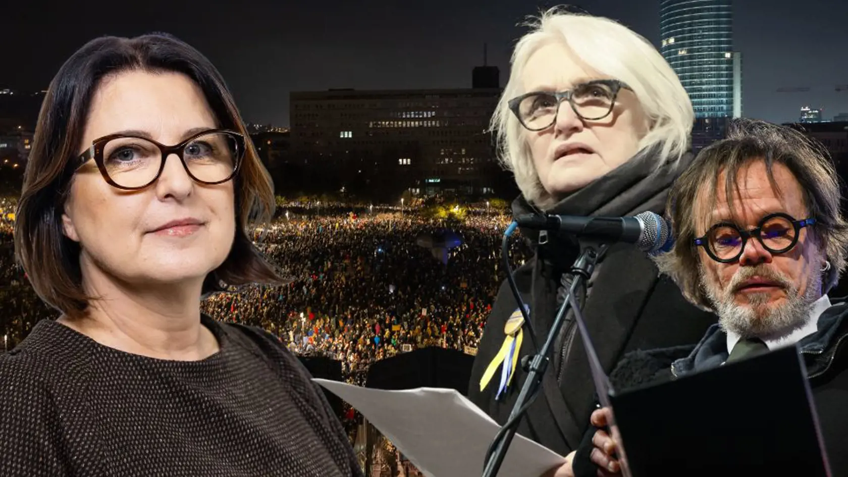 Na kombosnímke zľava Marcela Kosová, šéfka Súdnej rady SR, aktivistka a regionálna politička Lucia Štasselová z iniciatívy Mier Ukrajine a herec a aktivista Roberth Roth.