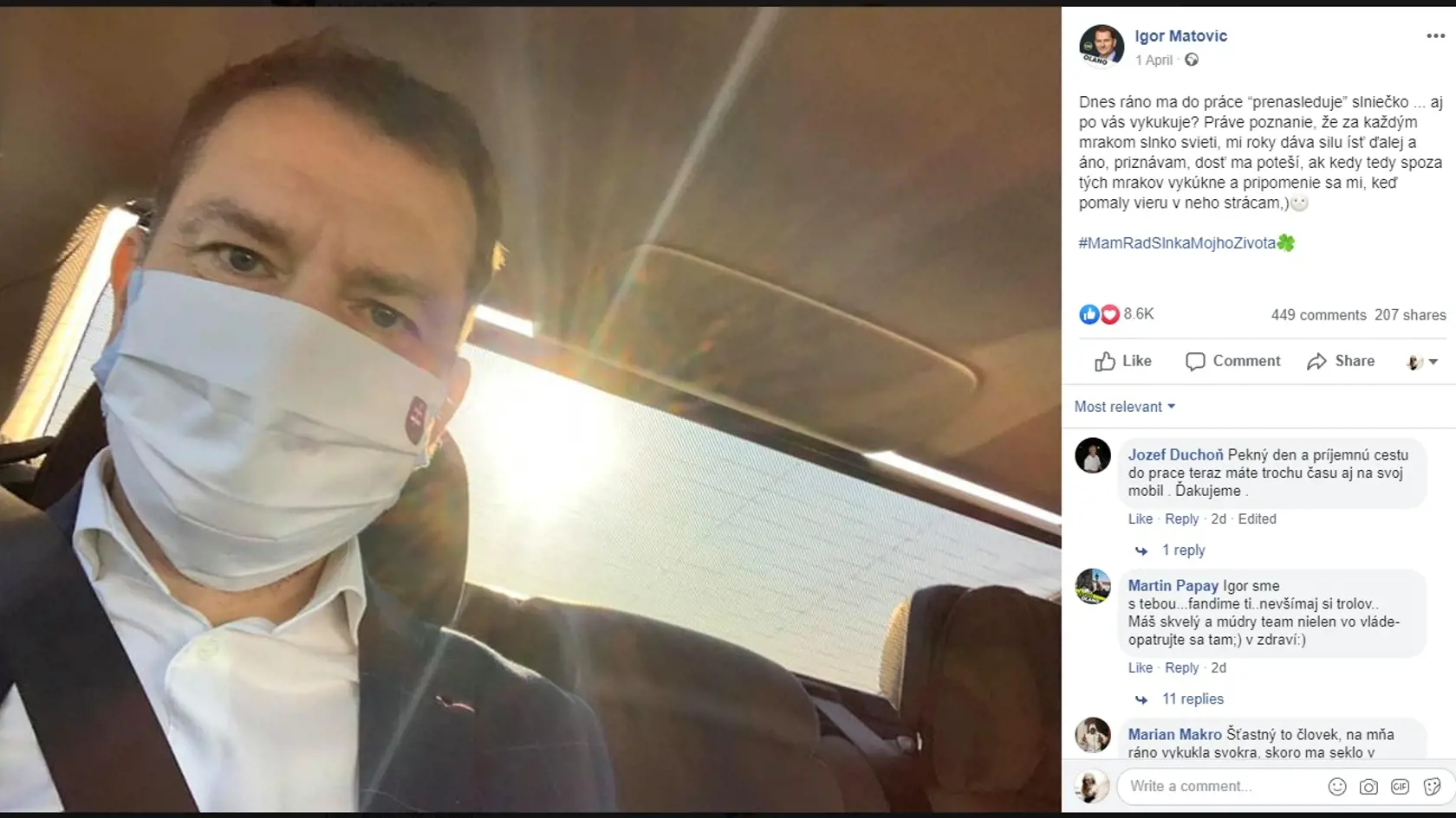 Matovič sa fotí aj cestou do práce.