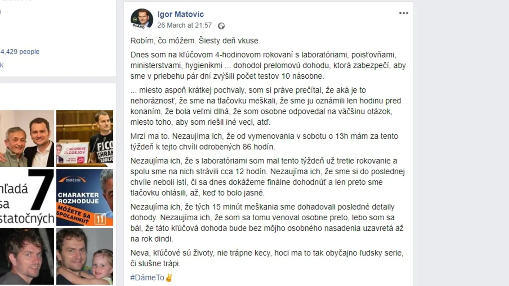 Po tomto statuse premiéra ho poslanec Smeru Erik Tomáš nevolala inak než Plačko Matovič.