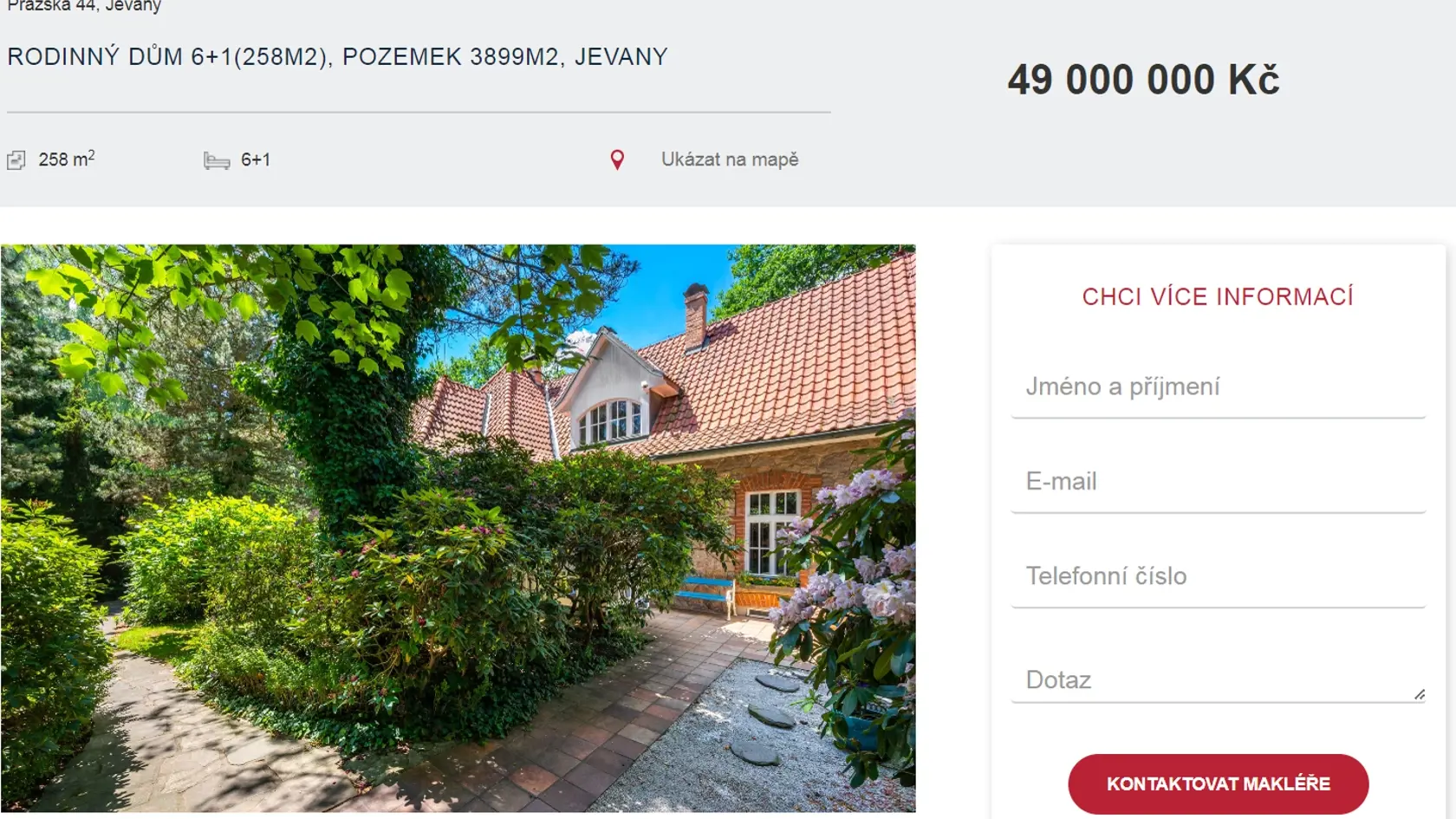 Inzerát o predaji na stránke renomovanej pražskej realitky.