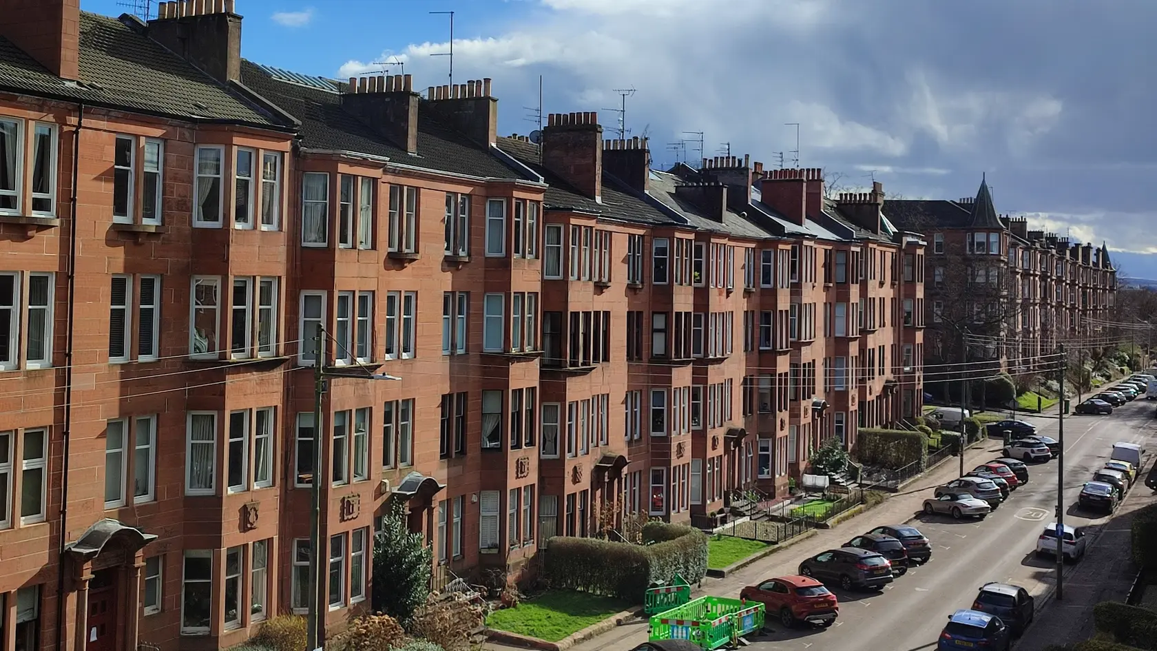Traditional historical tennemant apartment houses at street of glasgow scotland england uk