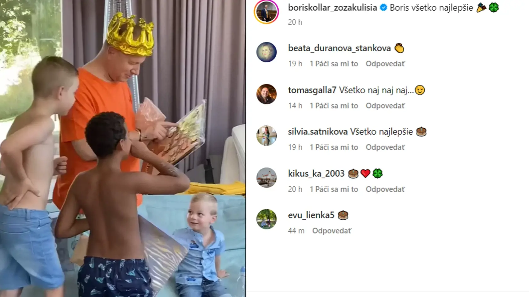Predseda hnutia Sme rodina Boris Kollár odbaľoval jeden darček za druhým. 14. augusta 2023 oslávil 58 rokov.