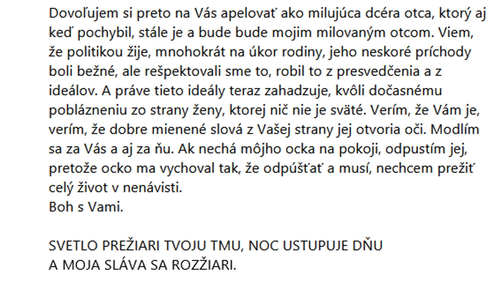 Na snímke je záver šokujúceho e-mailu.