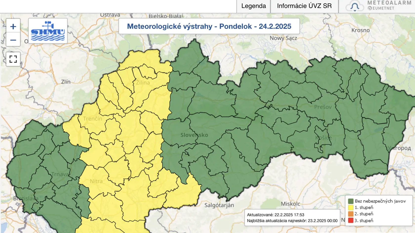 Výstrahy pred poľadovicou. 