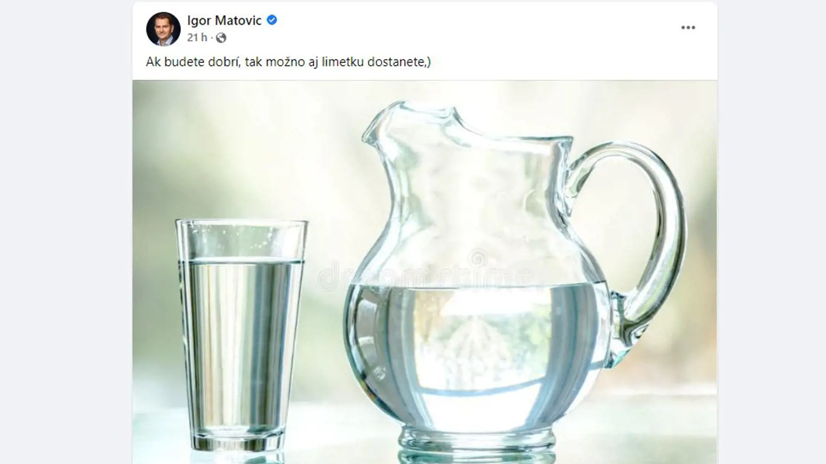 Status ministra financií Igora Matoviča o tom, ako bude džbán s vodou možno aj s limetkou.