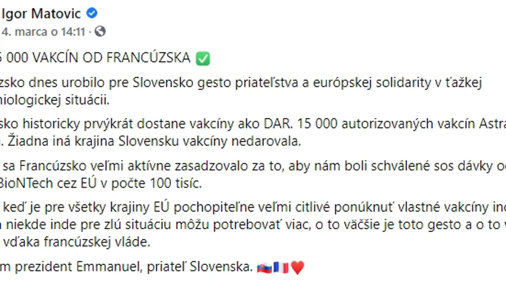 Pomoc od Francúzska neprivítal len Igor Matovič, ale aj prezidentka Čaputová a minister Krajčí.