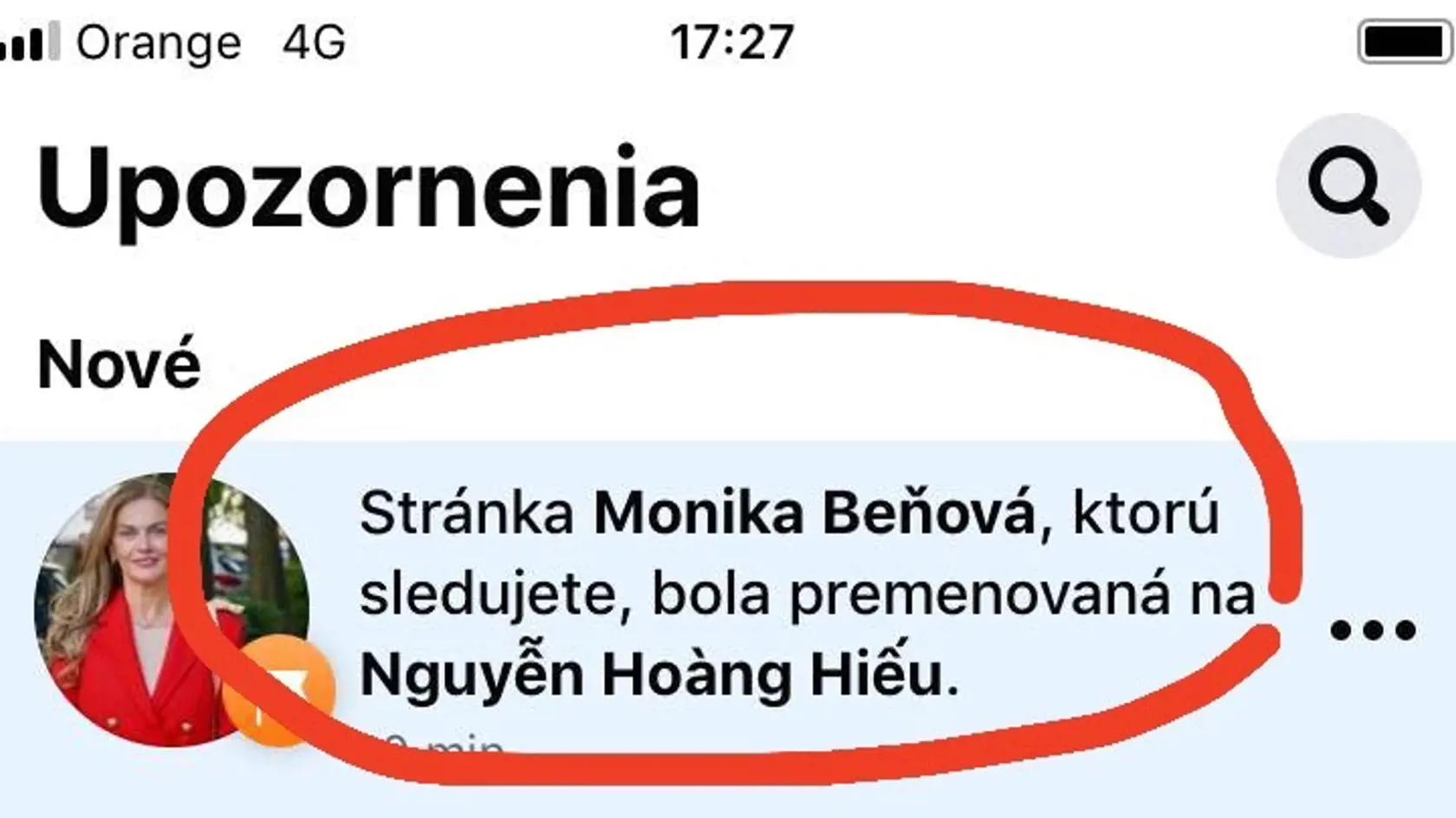 Hacknutý profil Moniky Beňovej.