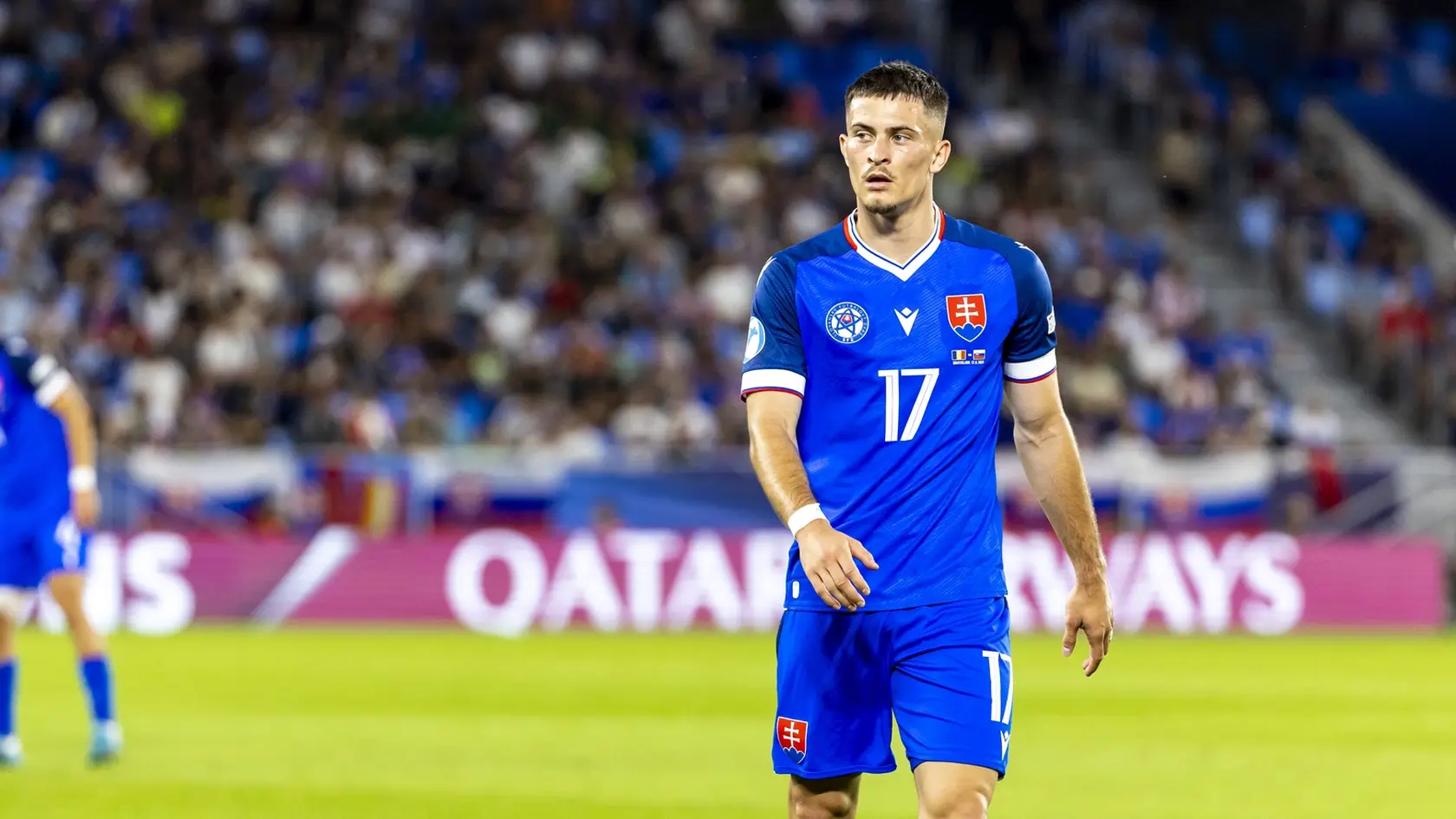 Zápas slovenskej futbalovej reprezentácie na ME U21 2025 v Bratislave. Na snímke je Adrián Kaprálik. 