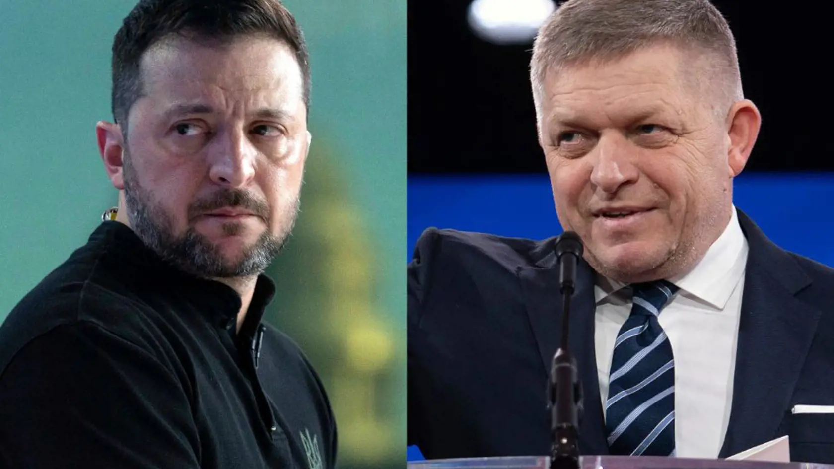 Na kombosnímke Volodymyr Zelenskyj a Robert Fico.