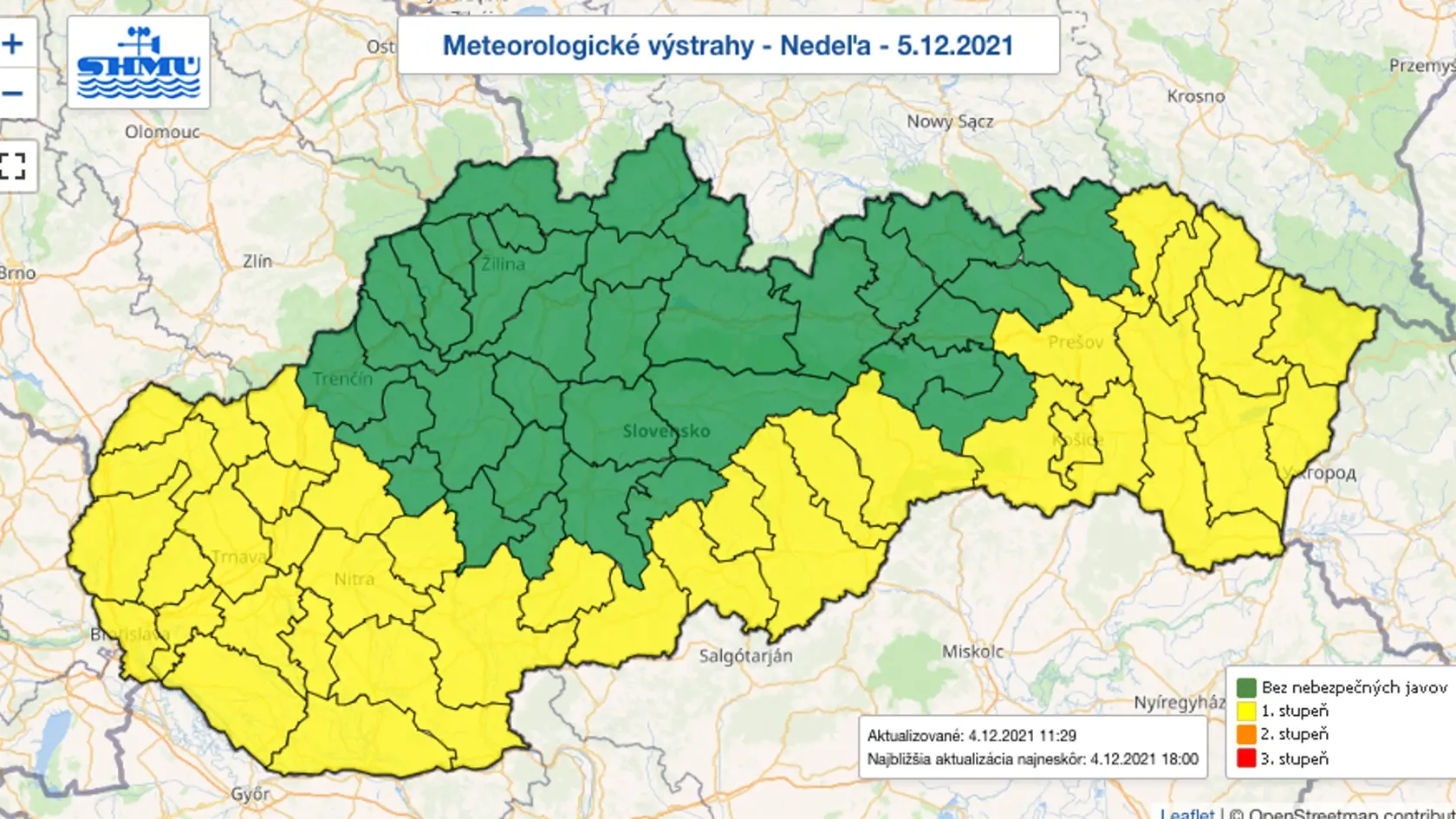 Výstraha SHMÚ pred poľadovicou: Nedeľa 5. decembra.